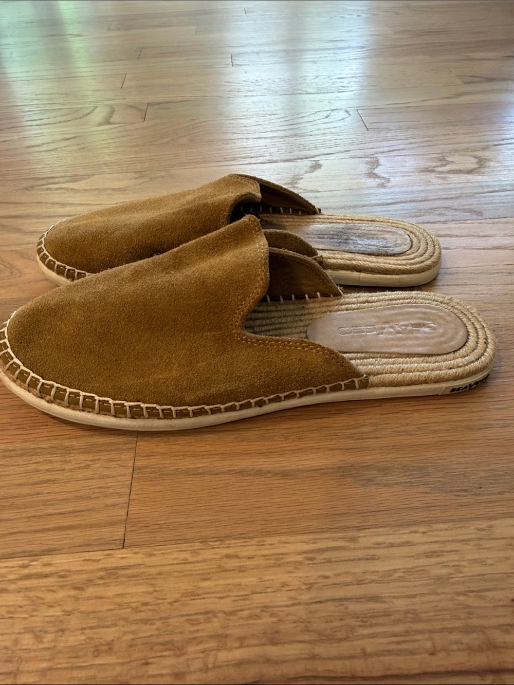 SeaVees Women’s Suede Mule Slides Caramel Brown Espadrille Slip-On
